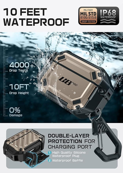 SUPCASE for AirPods Pro 3 Case with Lock & Carabiner, [IP68 Waterproof] [Military-Grade Protection] [Supports Wireless Charging] Anti-Scratch Hard Shell Cover for AirPods Pro 3rd Gen, Desert