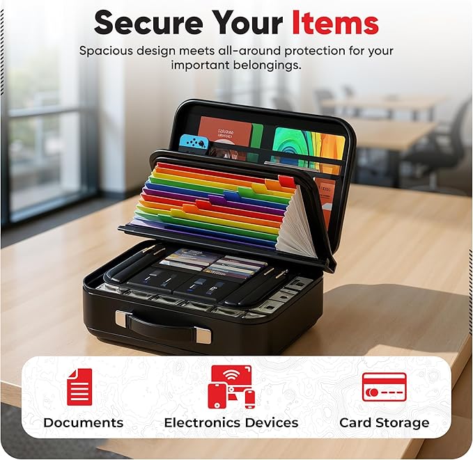 Fireproof Document Bag, 12 Multi Layer Important Document Organizer, Fireproof Bag Safe Storage Portable File Organizer with Lock, Waterproof Safe Organizer for Legal Files, Laptop, and More