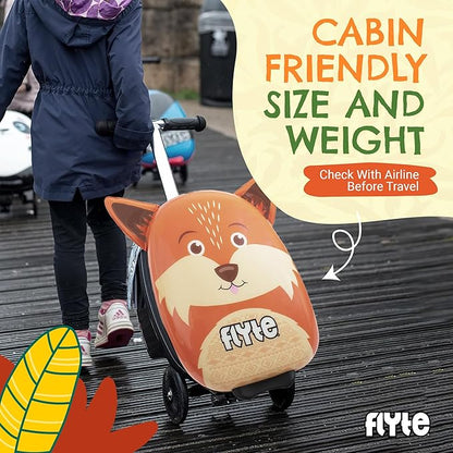 Flyte Frazer the Fox Scooter Suitcase - Rideable, Carry on Compliant 2-in-1 Children's Suitcases, 18 inch Ride on Suitcase for Kids, 25 Litre Capacity Kids' Luggage on Wheels for Children Aged 4+