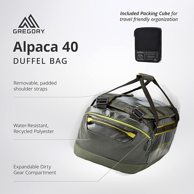 Gregory Alpaca 40L Water-Resistant Adventure Travel/Gear Organization Duffel Bag with Packing Cube Included, Slate Blue