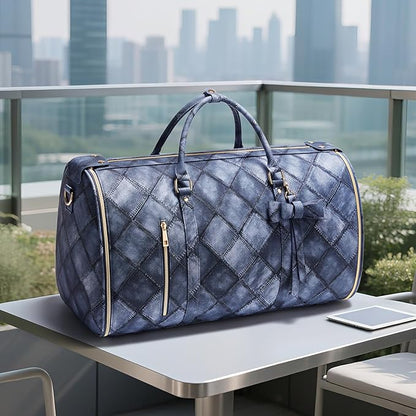 Convertible Garment Duffel Bag for Travel, 2-in-1 Foldable Travel Bag with Shoe Compartment, 20.5x10x12.5Inch Carry On Weekender Bags for Men Women Business Trip, Vacation, Graduation, Blue