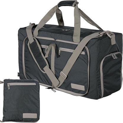 LEGEND 60L Foldable Duffle Bag for Travel - Packable Duffle Bags w/Shoe Compartment - Tear Resistant Collapsible Duffel Bags for Traveling - Lightweight Folding Duffel Bag for Men & Women -Dark Gray