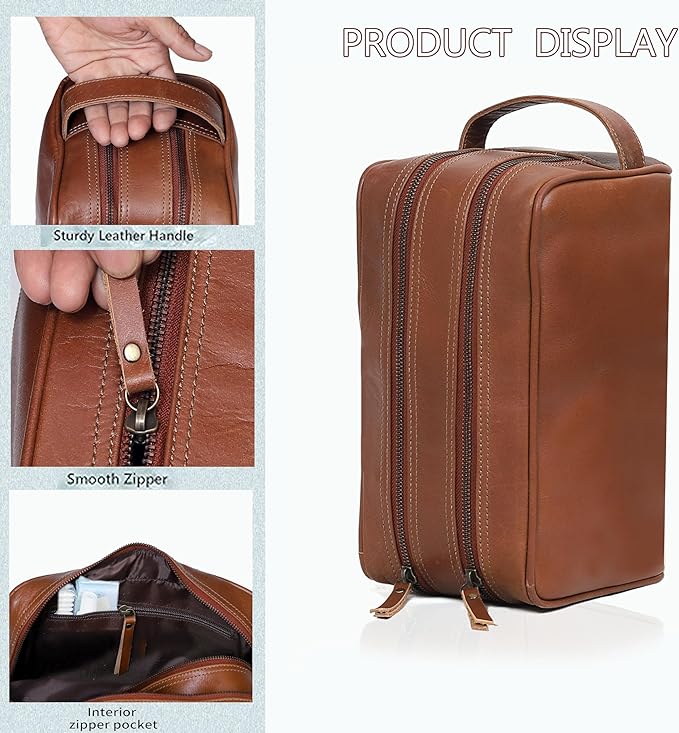 VC VINTAGE COUTURE Leather Toiletry Bag for Men Extra Large Leather Men's Toiletry Bag for Traveling Real Leather Dopp Kit for Men Leather Shaving Bag for Travel