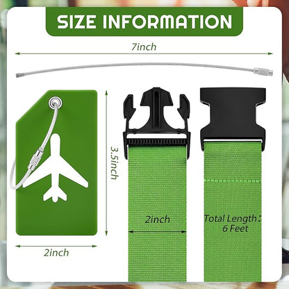Weewooday 8 Pcs Luggage Straps Suitcase Tags Set for TSA Approved, 4 Travel Adjustable Suitcase Belt, 4 Silicone Luggage Tags with Name ID Card Travel Accessories(Green,Airplane)