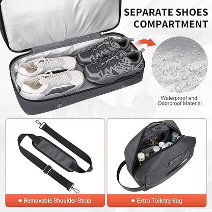 WITZMAN Weekender Bags for Men Women Carry On Duffle Overnight Bag with Toiletry Bag Sets Travel Duffel Bag Shoes Compartment （B694 Silvery Grey）