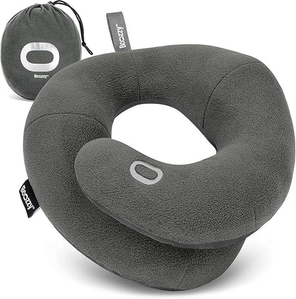 BCOZZY Travel Neck Pillow for Airplane – Patented Double Support for Head, Neck, and Chin. Best for Long Flights, Plane Sleeping & Car Rides. Adjustable Size. Fully Washable. Carry Bag. X-Large, Gray