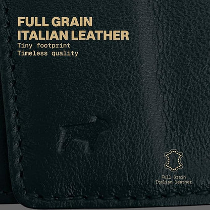 The Frenchie Co. - Golf Speed Wallet Mini - Green Italian Leather - Ultra Slim Minimal Wallet with RFID Blocking - Quick-Access Pull Tab for Fast Card Retrieval