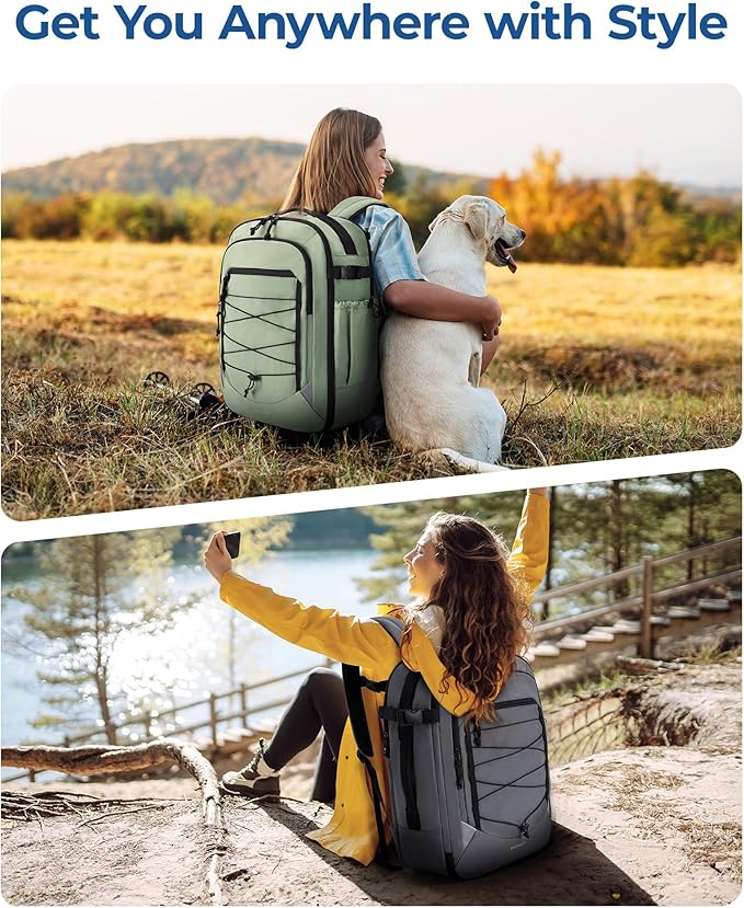 BAGSMART 27L Carry On Backpack, 17.3 Inch Large Travel backpack, Personal Item Backpack Travel Bag With Shoe Bag, Water Resistant Casual Daypack, Gray