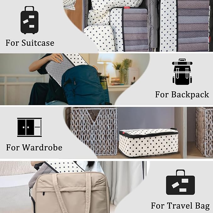 U+U 6 Set Compression Packing Cubes - Ultralight Travel Organizers with Laundry Bag, Space-Saving Suitcase Organizer, Expandable Packing Cubes for Travel, Business Trip and Family Vacation (Polka Dot)