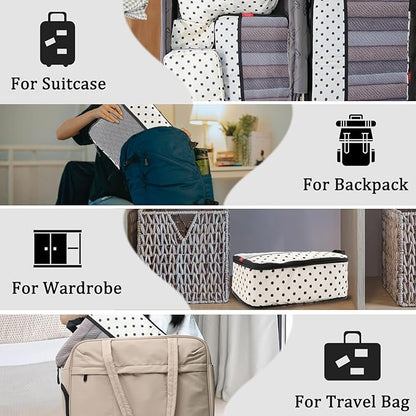 U+U 6 Set Compression Packing Cubes - Ultralight Travel Organizers with Laundry Bag, Space-Saving Suitcase Organizer, Expandable Packing Cubes for Travel, Business Trip and Family Vacation (Polka Dot)