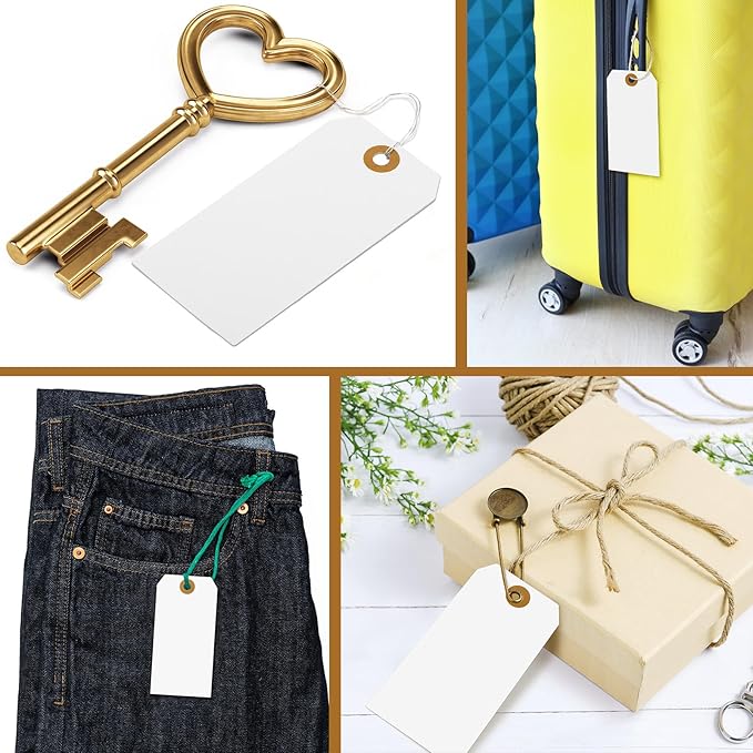 1000 Pcs Blank Manila Shipping Tags with Wire 4 3/4" x 2 3/8" Paper Hang Luggage Price Asset Gift Label Key Tags (White)