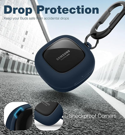 SURITCH Protective Case for Samsung Galaxy Buds FE(2023)/Buds 2 Pro(2022)/Buds 2(2021)/Buds Pro(2021)Buds Live(2020), Shockproof Sturdy Earbuds Cover for Charging Case with Heavy-Duty Carabiner, Blue