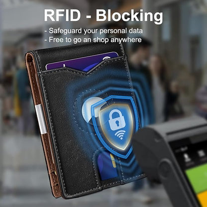 Airtag Wallet for Men,with Money Clip 11 Cards Slim Front Pocket Leather RFID Blocking Wallet with Gift Box