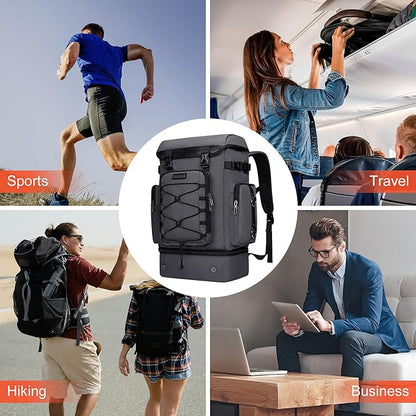 WITZMAN Travel Backpack for Men Women Carry on Bags for Airline Approved Convertible Duffle Luggage Backpack Shoe Compartment（B691 Silvery Grey）