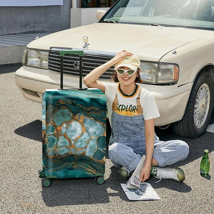 FOREVER QUEEN Green Gold Luxury Marble Luggage Cover Suitcase Protector Suitcase Cover Anti-Scratch,Stretchable Bag Cover Washable Durable Polyester