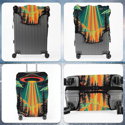 Suitcase Cover for Luggage 25-28 Inch, Washable Elastic Anti-Scratch Luggage Protector, Durable Zipper Baggage Cover with Handle Wrap, Travel Accessories for Suitcase, Colorful alien UFO