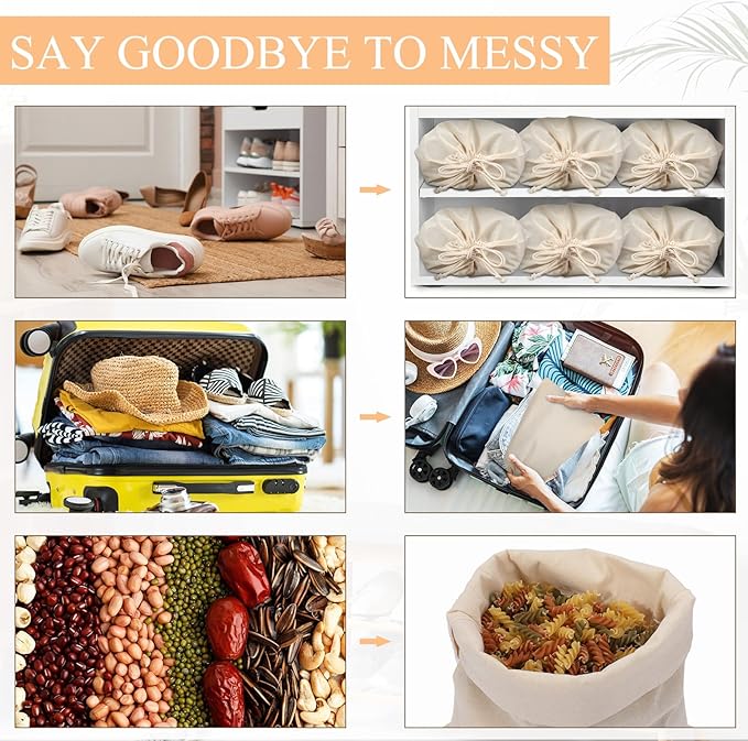 Hillban Shoes Bag for Travel Storage Dust Proof Cotton Drawstring Bag Breathable Pouch for Travel Home Pantry Accessories