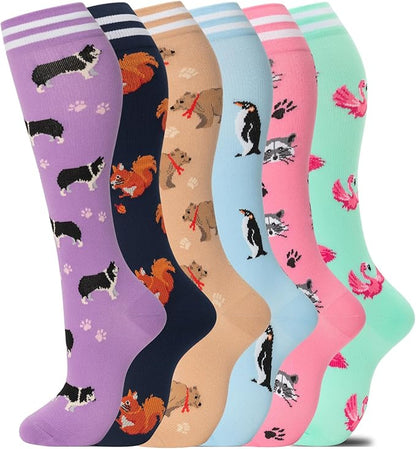 fenglaoda Compression Socks Women Men 6 Pairs, Knee High Best Support Circulation Socks for Running, Travel, Flight, Nurse