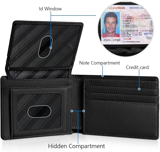 RUNBOX Wallet for Men Slim Rfid Leather 2 ID Window With Gift Box