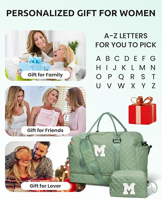 Personalized Teacher Gifts, Gifts for Women-Girl Travel Bag with Shoe Compartment, Personalized Weekender Bag, Monogram Overnight Bag for Women, Letter Travel Bag with Makeup Bag (Letter Q)