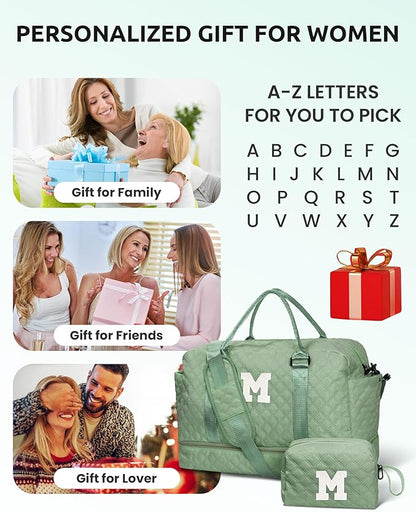 Personalized Teacher Gifts, Gifts for Women-Girl Travel Bag with Shoe Compartment, Personalized Weekender Bag, Monogram Overnight Bag for Women, Letter Travel Bag with Makeup Bag (Letter Q)