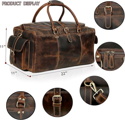 Large Italian Leather Duffle Travel Weekender Overnight Sports Duffel Bags For Men And Women- 22 Inch