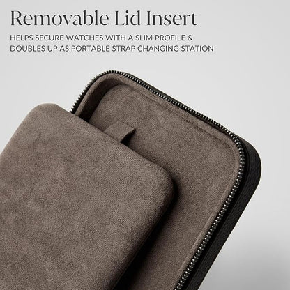 TAWBURY Watch Case - 4 Slot Genuine Top-Grain Leather Watch Box for Men & Women with Extra Wide Pillows for Large Watches - Portable Wristwatch Storage for Home & Travel (Brown)