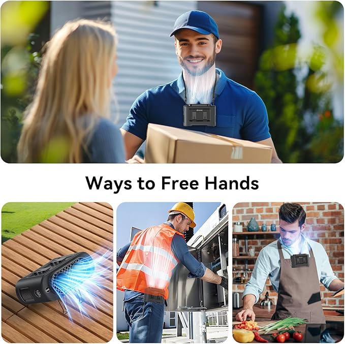 AMACOOL 14500mAh Portable Waist Fan, Strong Wind Power for Full Body Cooling Shirt Fan, 5 Speed Wearable Belt Clip on Fans, Battery Operated Personal Neck Fans for Outdoor Work Camping Travel