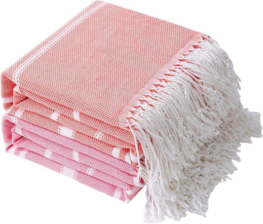 Genovega 2 Packs Oversized Cotton Turkish Beach Bath Towel Set 74"x38" Extra Large Sand Free Quick Dry Swim Camping Pool Clearance Towels Travel Blanket Adult Essentials Stripe Orange Pink