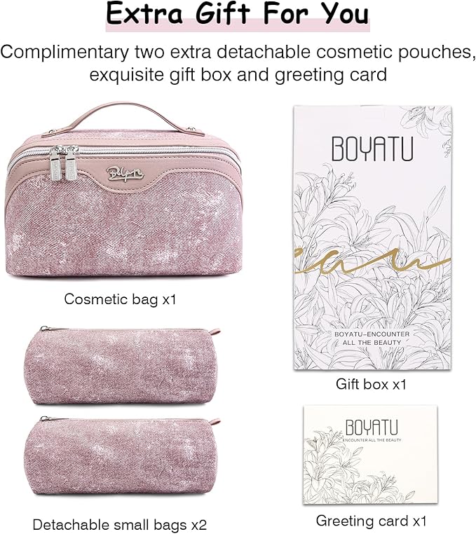 BOYATU Travel Makeup Bag Cosmetic Bags for Women: 3 Sets Large Capacity Make up Bag - Portable Toiletry Bags with Handle for Women(F-2-Purple)