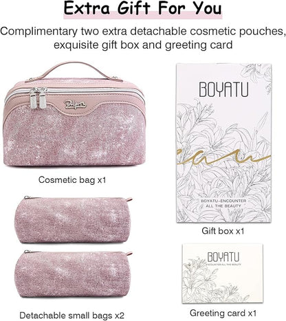 BOYATU Travel Makeup Bag Cosmetic Bags for Women: 3 Sets Large Capacity Make up Bag - Portable Toiletry Bags with Handle for Women(F-2-Purple)