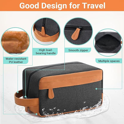 Elviros Hanging Travel Toiletry Bag Gift for Men，Mens Toiletries Bag Gifts Set Shaving Dopp Kit Water-resistant Bathroom Toiletries Organizer PU Leather Cosmetic Bags 2 Pack