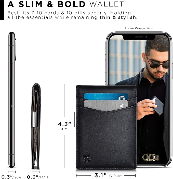 SERMAN BRANDS Money Clip Wallet - Mens Wallets slim Front Pocket RFID Blocking Card Holder Minimalist Mini Bifold