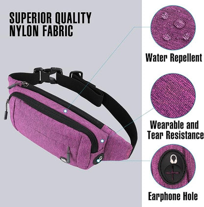 WATERFLY Fanny Pack Waist Bag: Small Hip Pouch Bum Bag Fannie Pack Phanny Fannypack Waistpack Bumbag Beltbag Sport Slim Fashionable for Jogging Hiking Hiker Woman Man