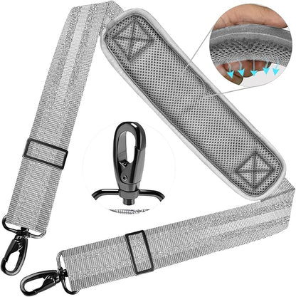 ZINZ Shoulder Strap Universal Bag Strap - 78" Ultra-Thick Padded with Dual Balanced Adjustable Buckles for Briefcase, Travel, Sports, Laptop, Crossbody Bag - Gray Silver