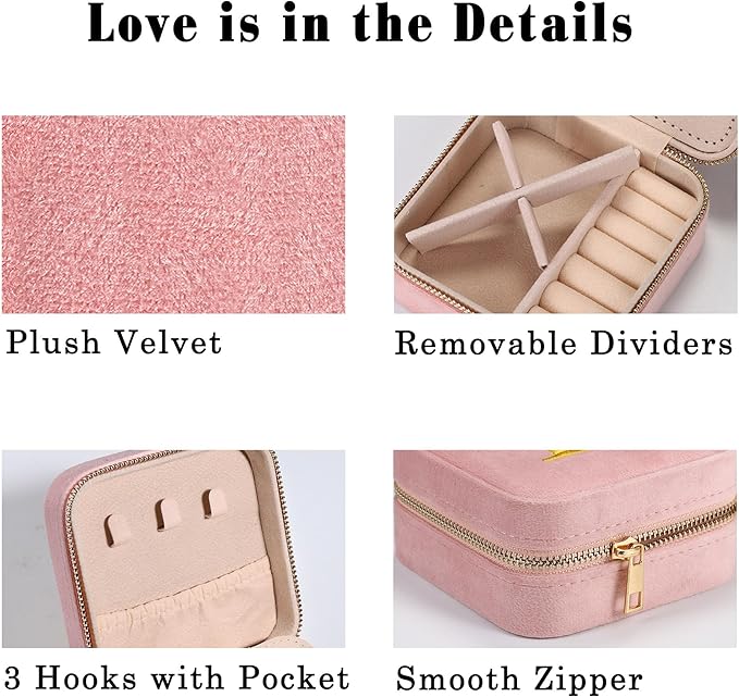 Parima Birthday Gifts for Women Girl - Jewelry Case Organizer Small Travel Jewelry Box 6 7 8 9 10 11 12 13 14 15 Sweet 16 Year Old Girl Gifts 30th 40th 50th 60th Birthday Gifts Women - Letter N, Pink