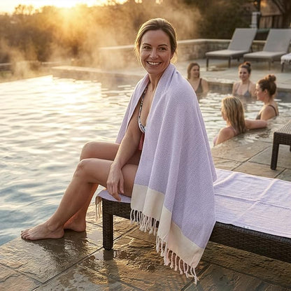 Bazaar Anatolia Turkish Beach Towel 100% Cotton Bath Towels 71x39 Quick Dry Sand Free Lightweight Large Oversized Herringbone Lavander Lilac