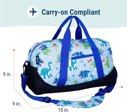 Wildkin Kids Overnighter Duffel Bag – Carry-On Size, Ideal for School & Sleepovers – Dinosaur Land