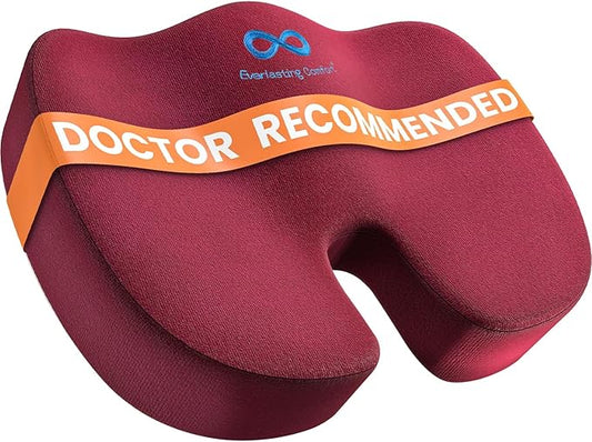 Everlasting Comfort Doctor Recommended Memory Foam Seat Cushion for Office Chairs & Car - Ergonomic Office Desk Accessories - Cushions for Tailbone Pain Relief, Sciatica & Back Support Pillow