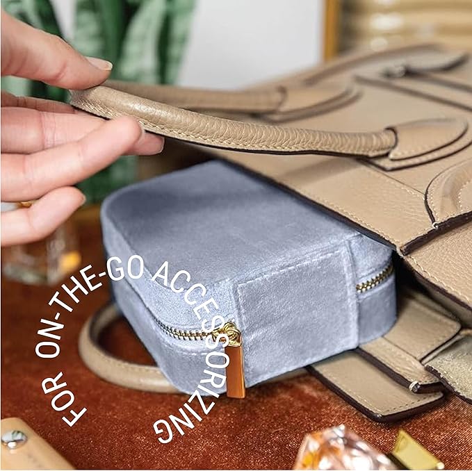 Benevolence LA Plush Velvet Jewelry Box | Travel Jewelry Case Organizer with Mirror | Featured in Oprah's Favorite Things | Best Gifts For Daughter, Girlfriend, Mom | Gifts For Her - Periwinkle Blue