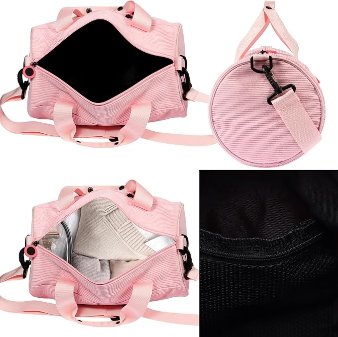 Dance Ballet Bag for Girls Sport Gym Duffle Bags Overnight Travel Bags Fun Dance Corduroy Chenille Letter Bag for Dancers (Pink)