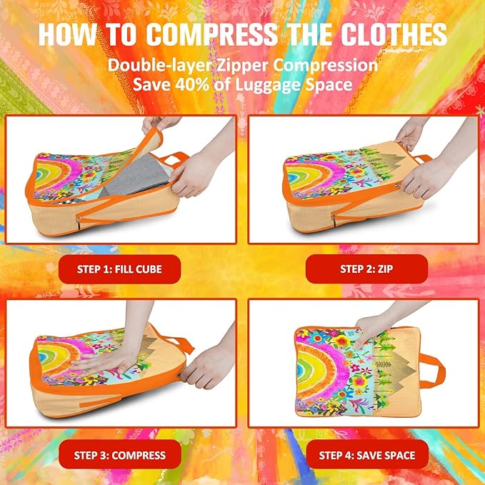 beautype 6 Set Packing Cubes Compression Bags for Travel, Floral Packing Organizers for Luggage with Shoe Bags for Packing In Suitcase, Colorful Compression Bags for Storage Trip and Family Vacation