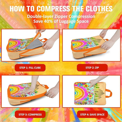 beautype 6 Set Packing Cubes Compression Bags for Travel, Floral Packing Organizers for Luggage with Shoe Bags for Packing In Suitcase, Colorful Compression Bags for Storage Trip and Family Vacation