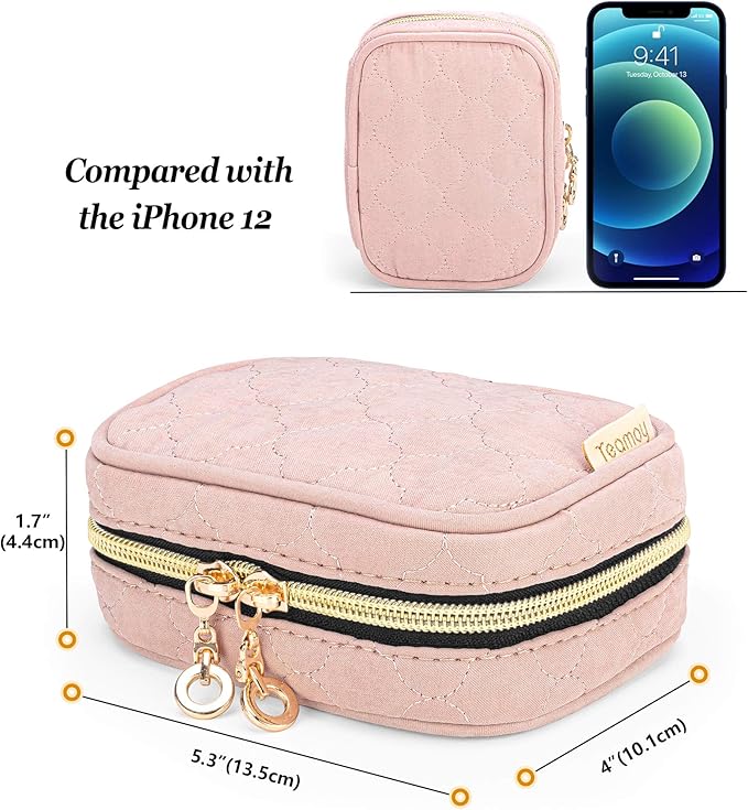 Teamoy Mini Jewelry Travel Case, Storage Organizer Bag for Earrings, Necklace, Rings, Misty Rose