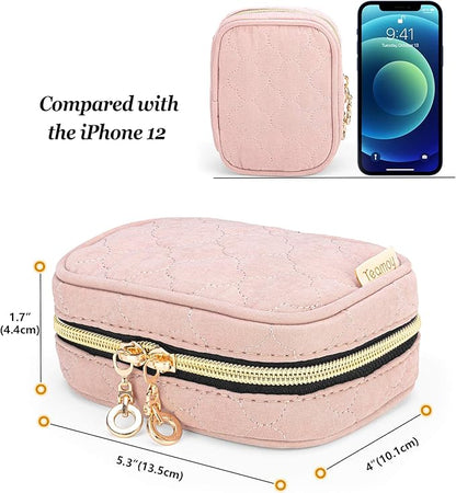 Teamoy Mini Jewelry Travel Case, Storage Organizer Bag for Earrings, Necklace, Rings, Misty Rose
