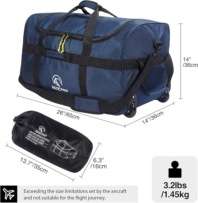REDCAMP 85L/120L/140L Foldable Duffle Bag with Wheels, Large Travel Duffel Bag