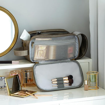 Elviros Toiletry Bag for Men, Large Travel Shaving Dopp Kit Water-resistant Bathroom Toiletries Organizer PU Leather Cosmetic Bags