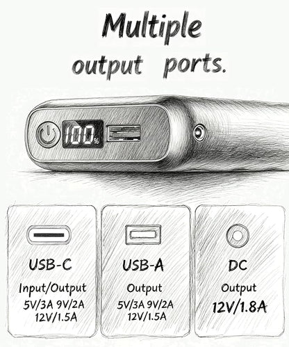 18400mAh Heated Jacket Battery Pack, 12V/5V Power Bank for Heating Coat & Vest