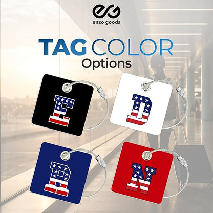 USA Initial Luggage Tag | 10 Pack | Personalized Luggage Tags for Suitcases | Choose Monogram Letter | Custom Fonts & Colors | Choose Tag Color