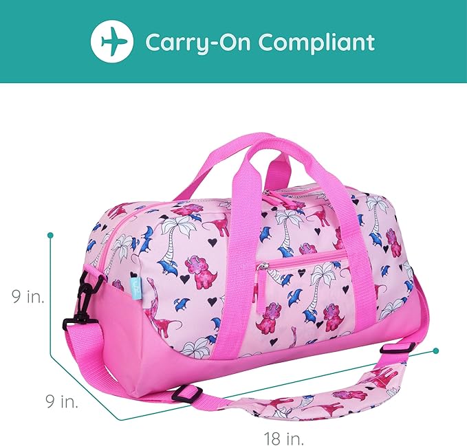 JumpOff Jo by Wildkin Overnighter Duffel Bag – Lightweight Travel Bag for Kids - Pink Dino